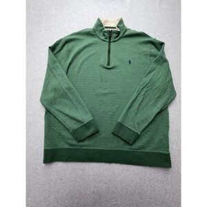 Polo Ralph Lauren Sweater Mens 2XL Green Striped Jersey Quarter Zip Pullover